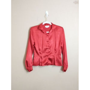 Vintage Christina Womens Satin Button Down Shirt Size Small Red Office Career